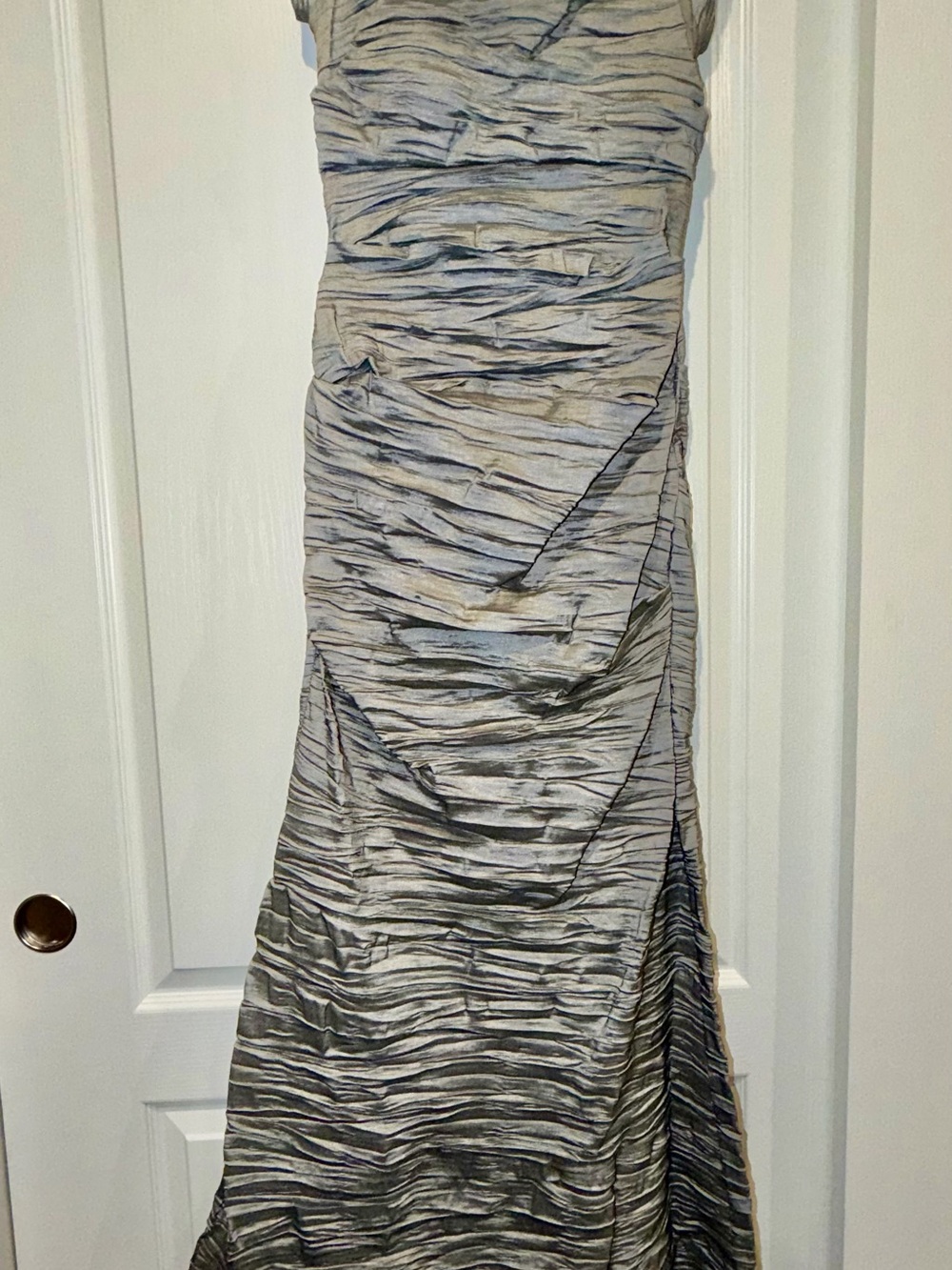 Alex Evenings Silver-Gray Ruched Maxi Dress
